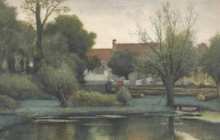 Piet Mondrian - Farmyard with Laundry and Logs