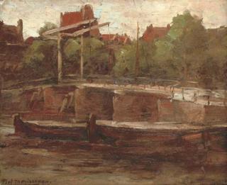 Piet Mondrian - Waals-Eilandgracht with Bridge and Flat Barges