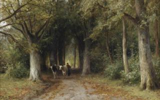 Piet Schipperus - Farmer and cows on a forest track