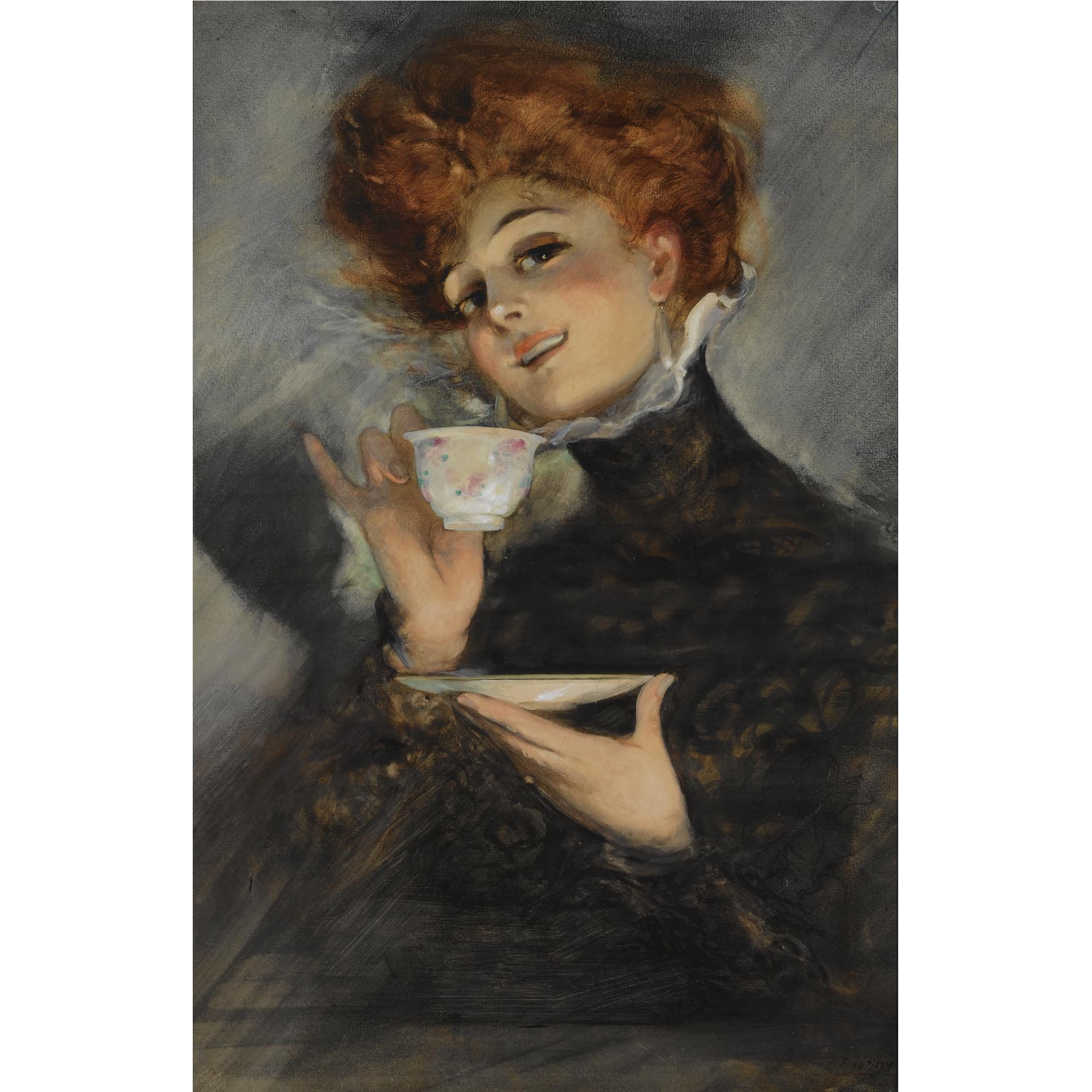 Piet van der Hem - Dutch Elegant Lady Drinking Tea