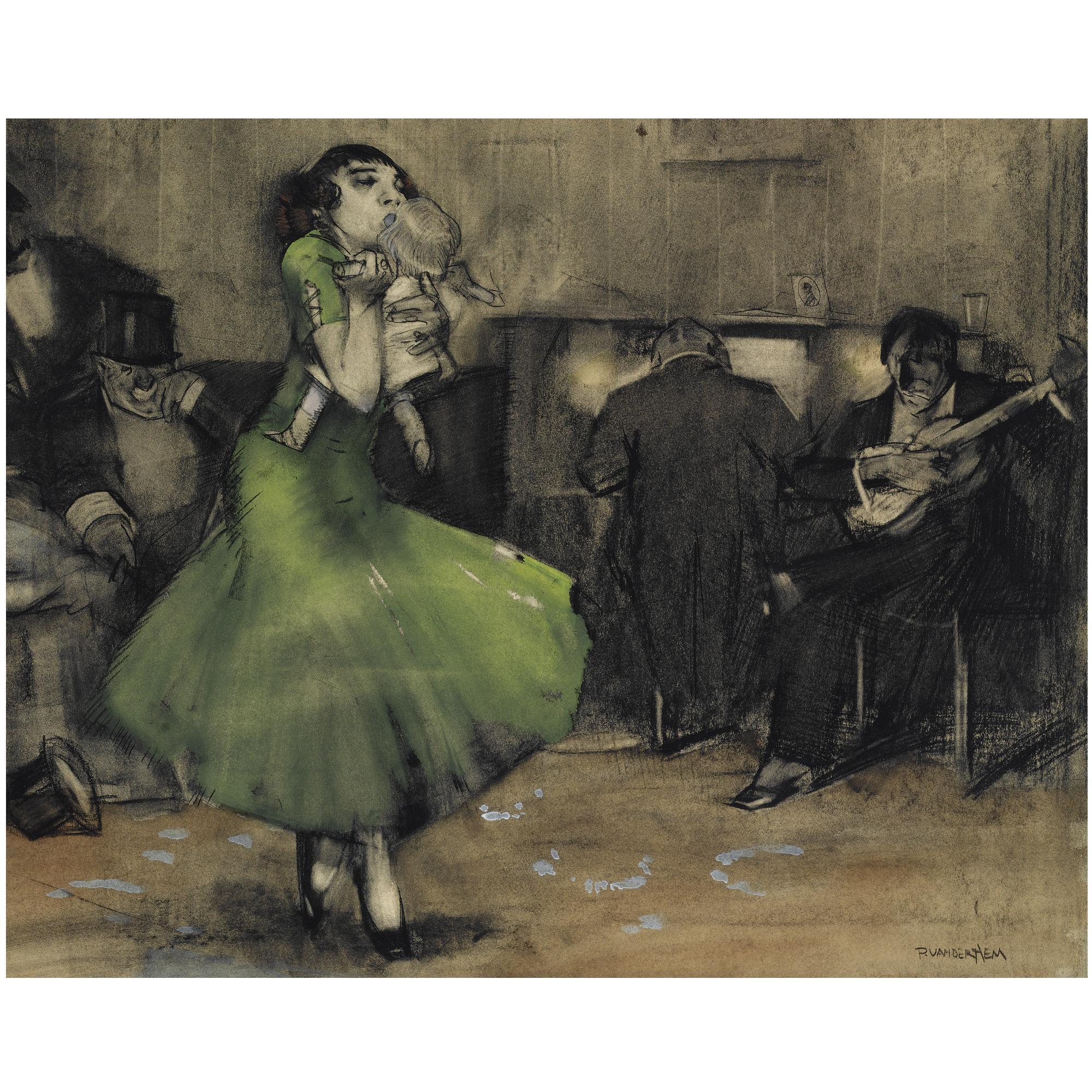 Piet van der Hem - Dutch Intérieur De Cabaret À Rome, Avec Danseuse