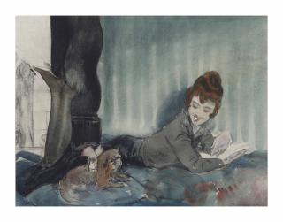 Piet Van Der Hem - Reading woman with dog
