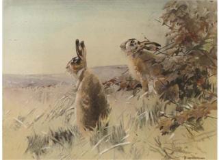 Piet van der Hem - Two hares