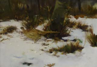 Piet van der Hem - Winter landscape with pheasants