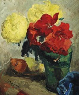 Piet van Wijngaerdt - Amaryllis en chrysanten