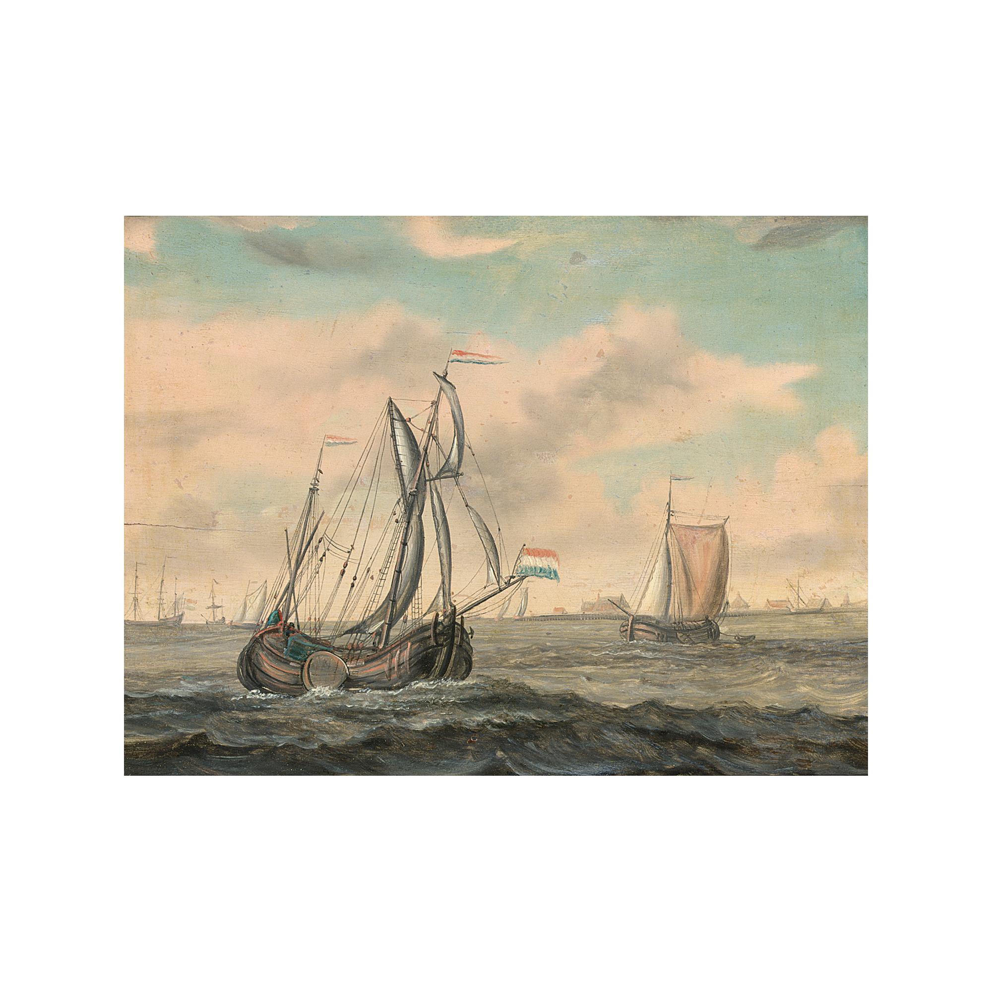 Piet van Wijngaerdt - Dutch Fishing Boats Offshore, A Village Beyond  