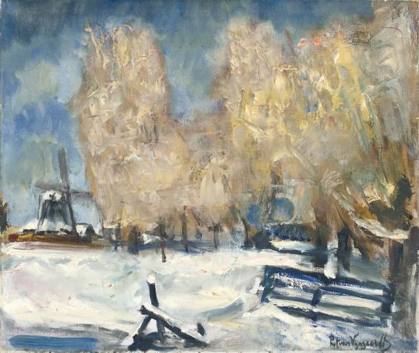 Piet van Wijngaerdt - Winter landscape with windmill