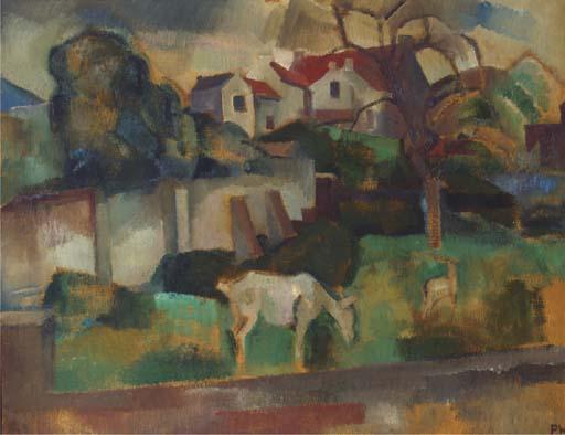 Piet Wiegman - A view of Thorn with a goat