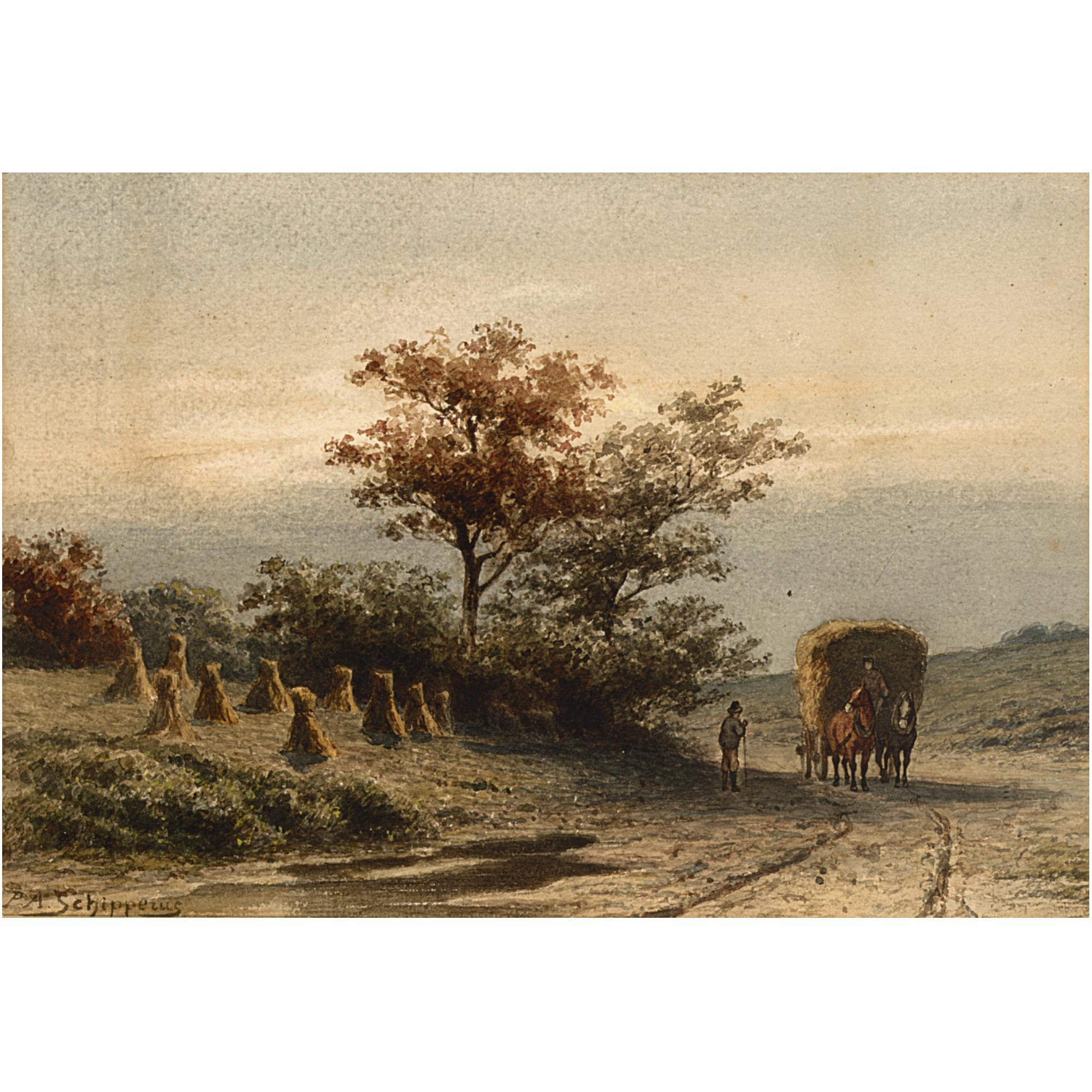 Pieter Adrianus Schipperus - Landscape With Haystacks