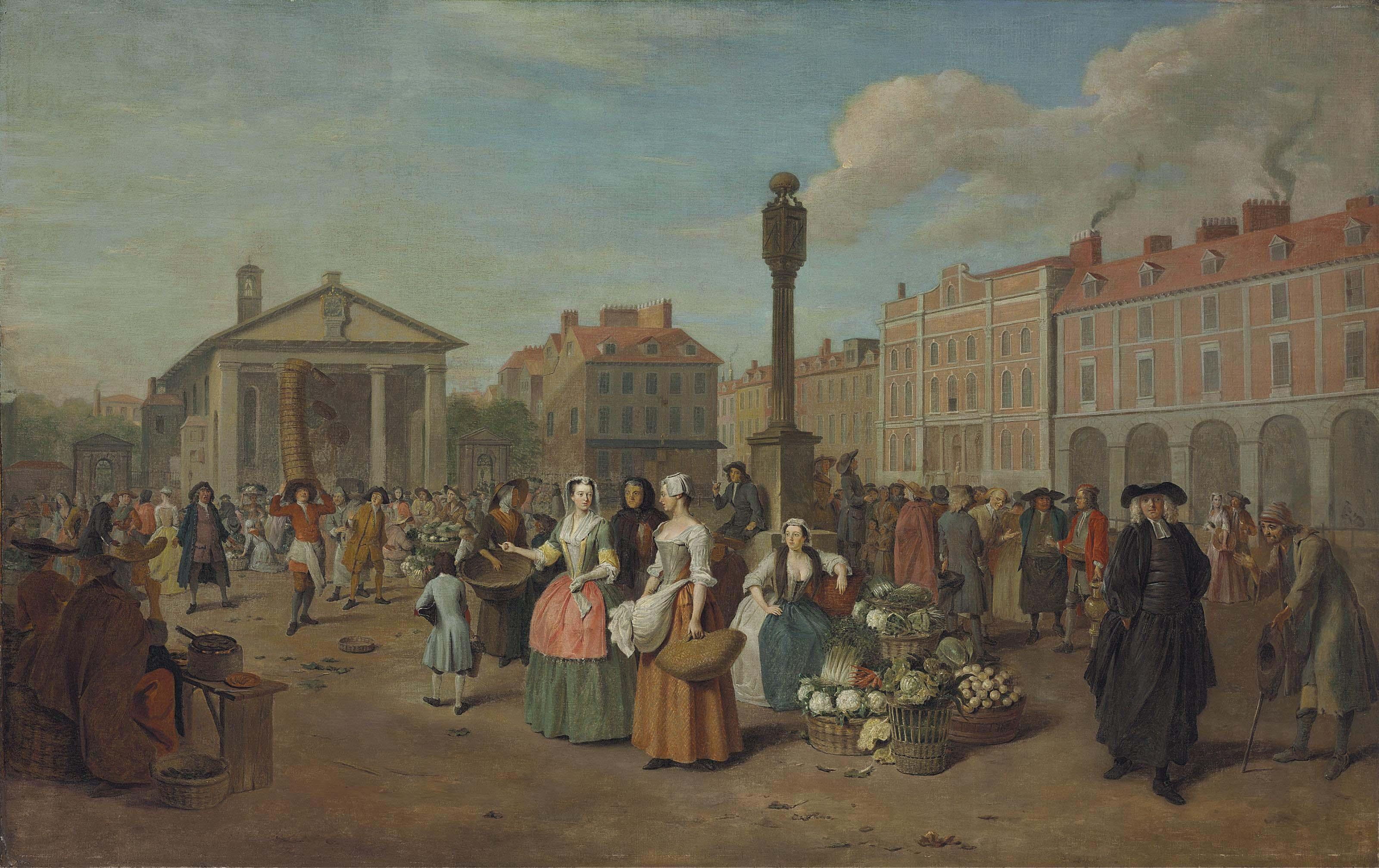 Pieter Angellis - A view of Covent Garden, London, on market day