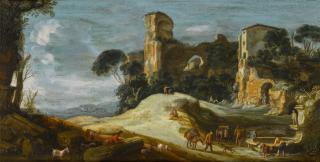 Pieter Anthonisz. Van Groenewegen - Figures near a fountain amidst Roman ruins