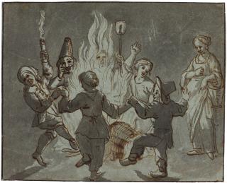 Pieter Boddingh Van Laer - Figures Dancing Around A Fire