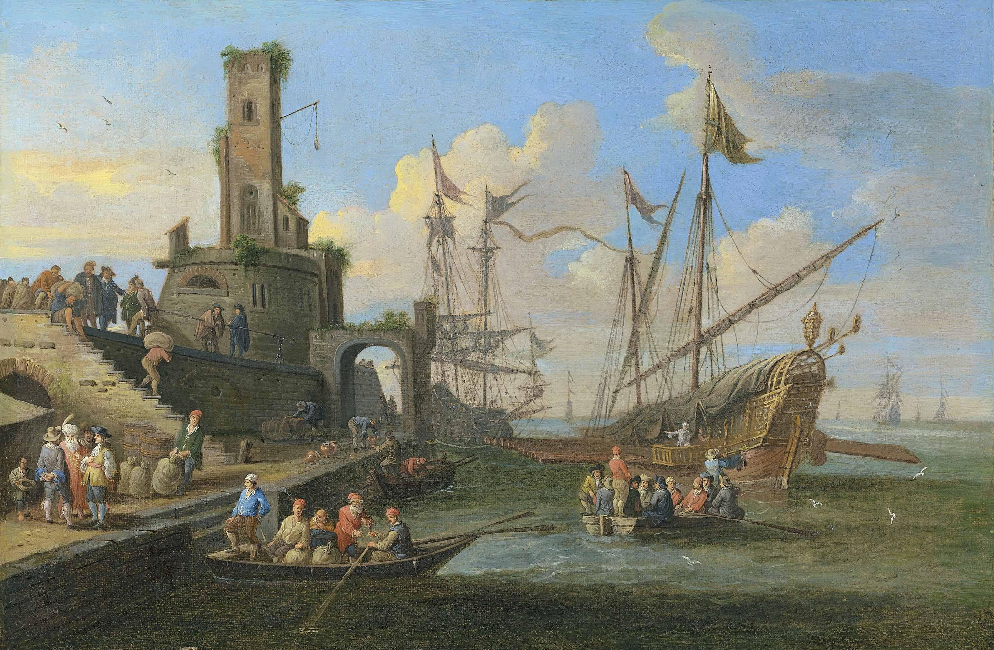 Pieter Bout - A Mediterranean Harbour Scene