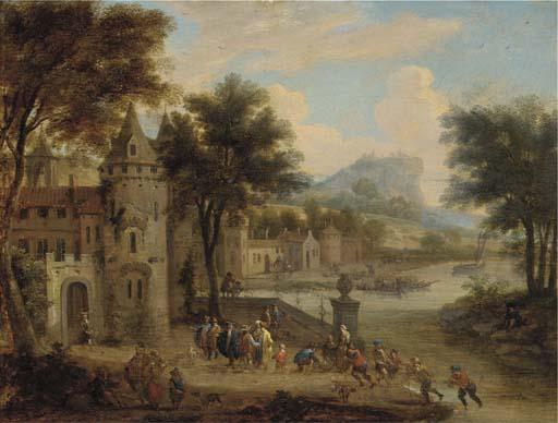 Pieter Bout - A river landscape with a fortified town