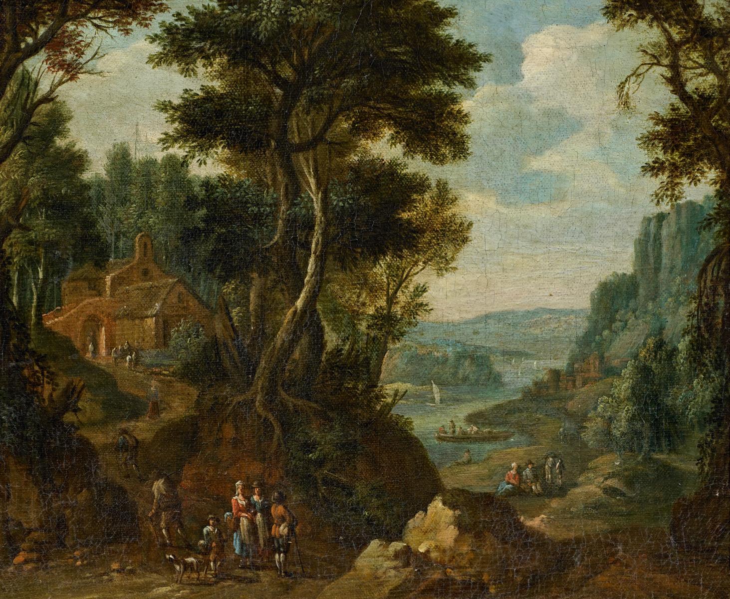 Pieter Bout - Landschaft mit Reisenden vor einem Flusstal.