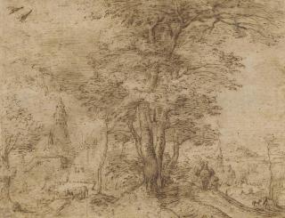 Pieter Bruegel The Elder - A village with a group of trees and a mule