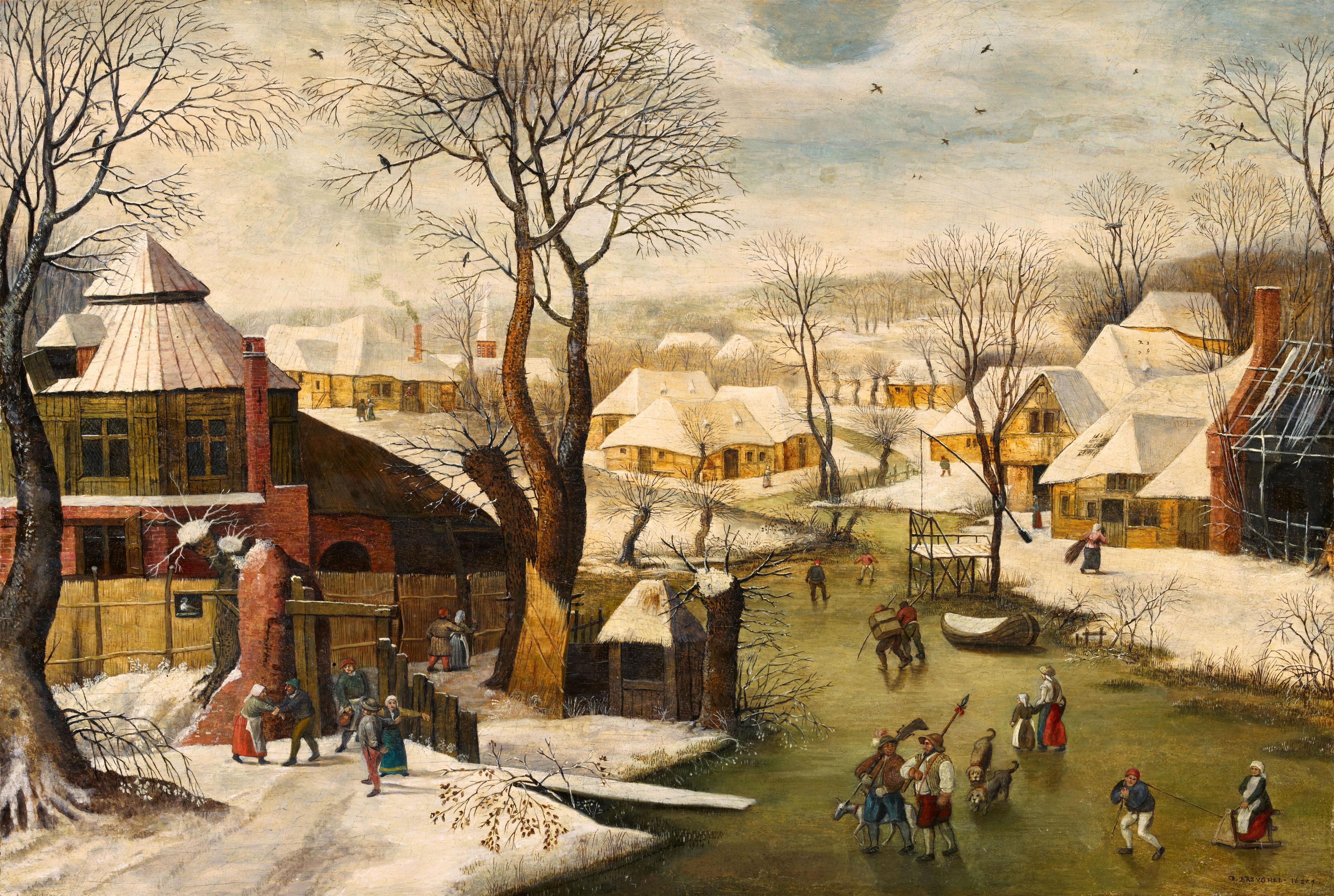 Pieter Brueghel d. J. - Winterliche Dorflandschaft mit Gasthaus zum Schwan