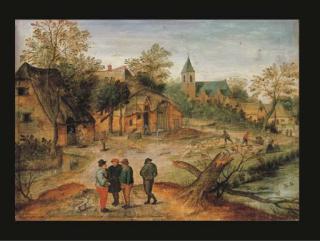 Pieter Brueghel II - A village landscape with farmers conversing in the foreground