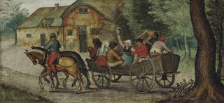 Pieter Brueghel II - Peasants In An Open Wagon