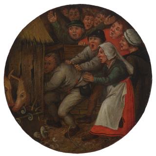 Pieter Brueghel II - The Drunkard pushed into the Pigsty