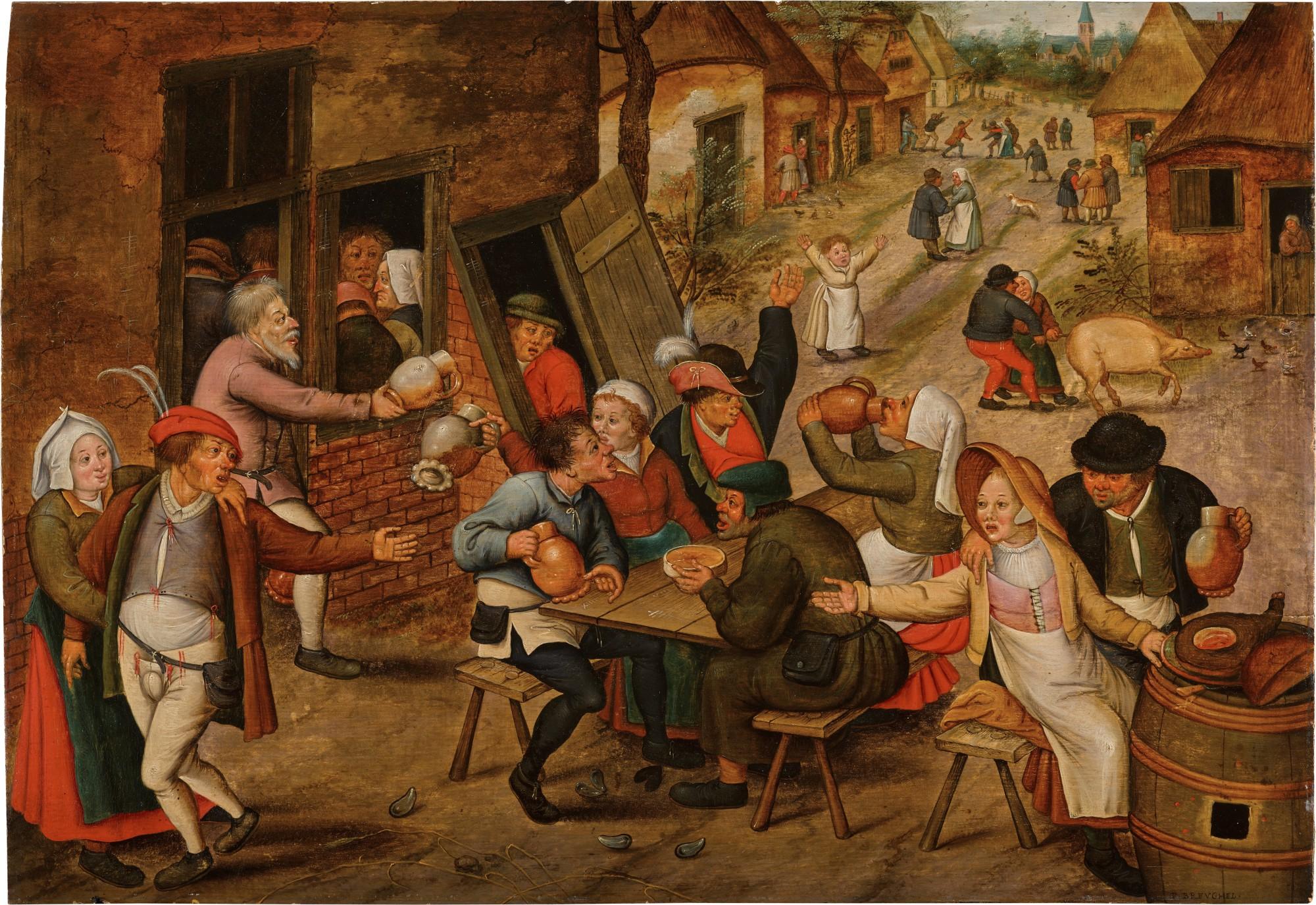 Pieter Brueghel the Younger - Peasants feasting and merrymaking in a village street