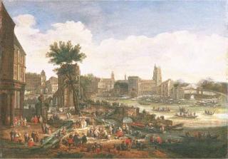 Pieter Casteels II - A capriccio of a port with numerous figures and shipping
