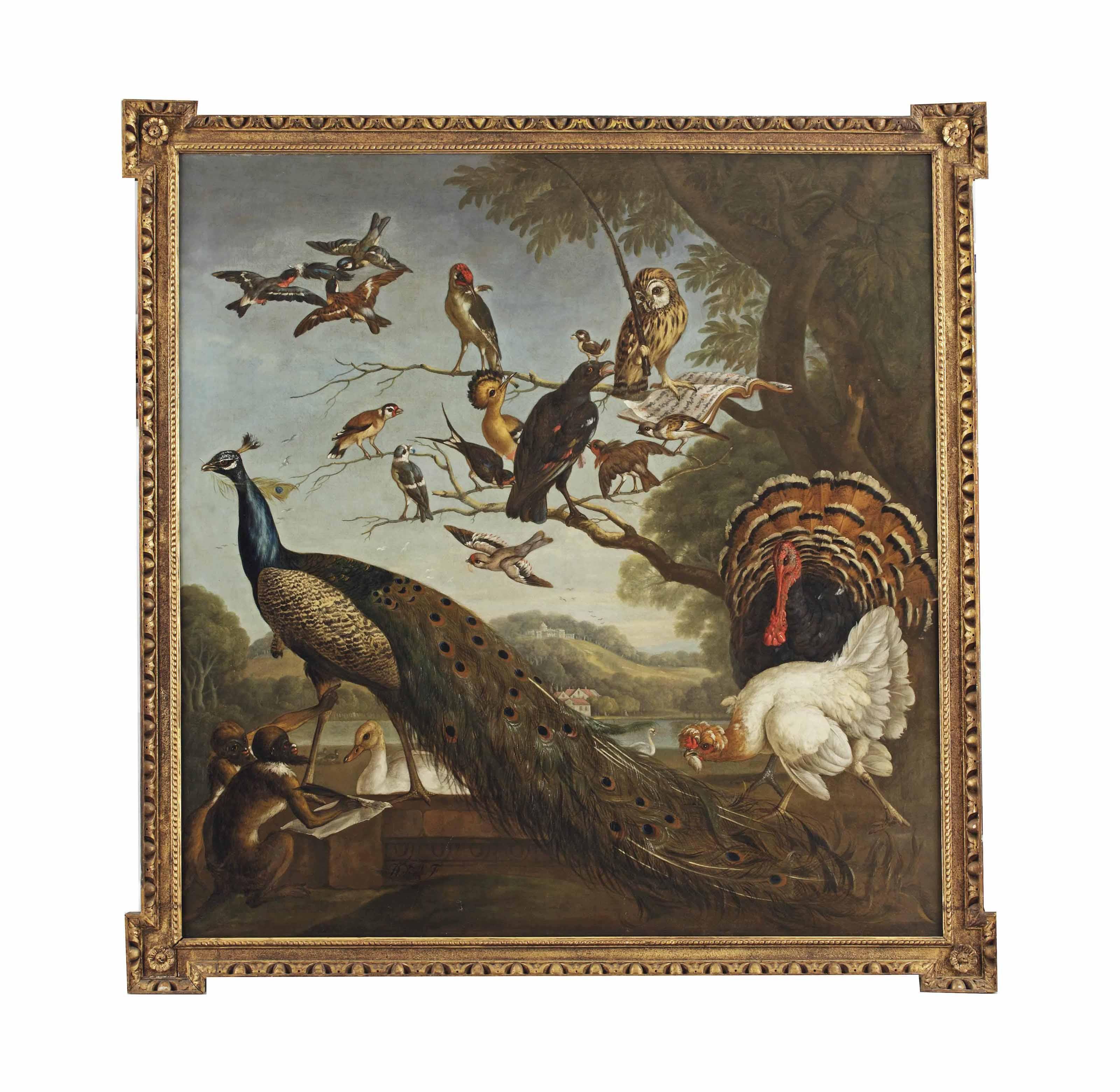 Pieter Casteels III - A bird\'s concert with Aesop\'s Fable of the Stolen Feathers