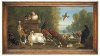 Pieter Casteels III - Pheasants, poultry and other birds in a formal park