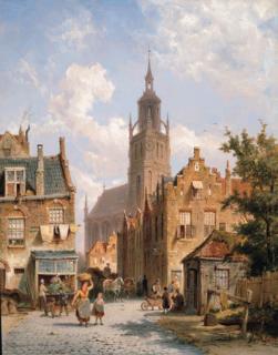 Pieter Christiaan Dommersen - A street scene, Breda