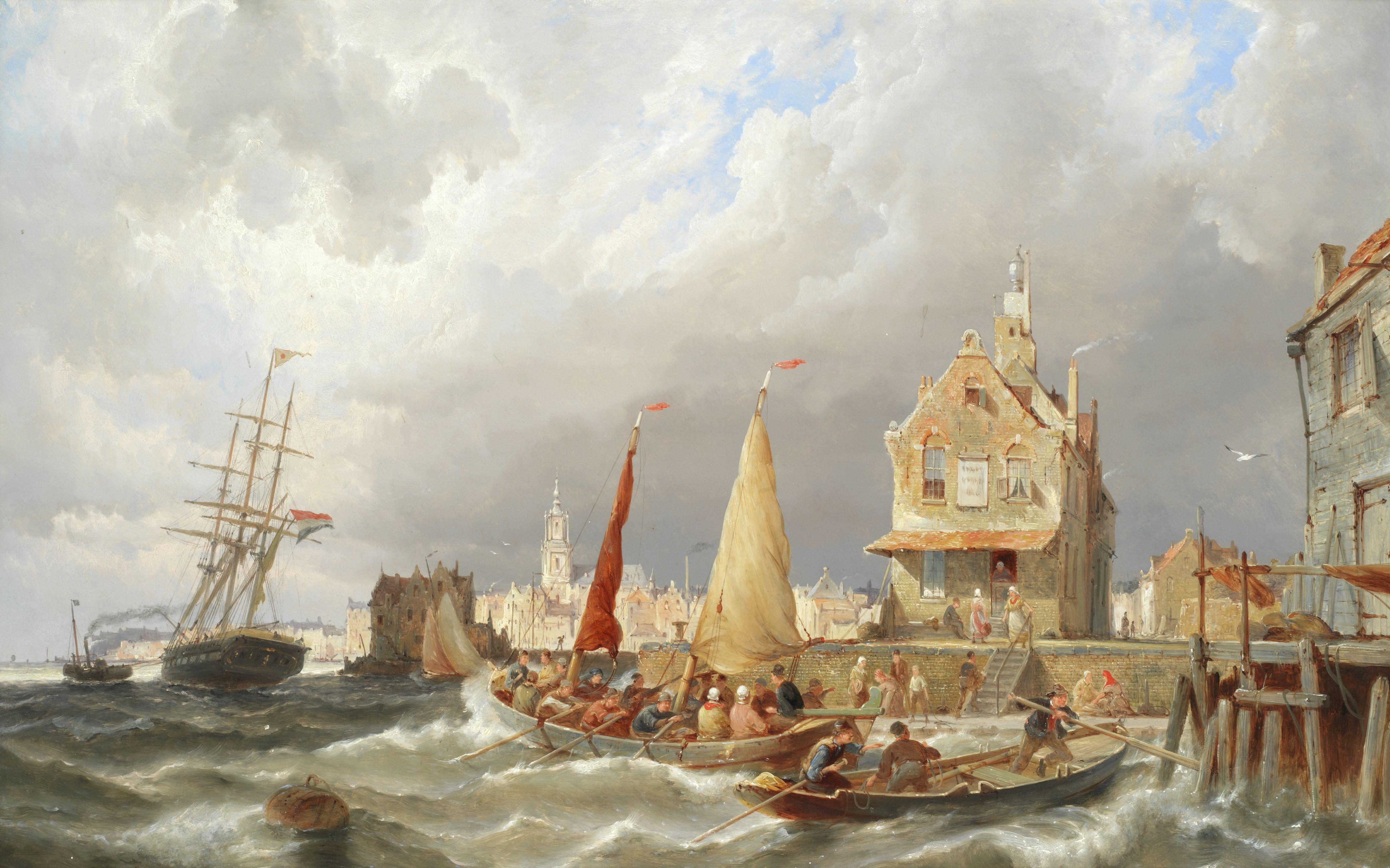 Pieter Christian Dommersen - Busy shipping scene off Amsterdam