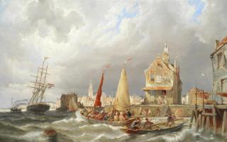 Pieter Christian Dommersen - Busy shipping scene off Amsterdam