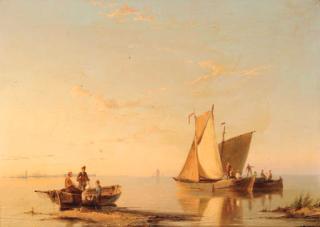 Pieter Christian Dommersen - Dutch fishing boats on the Maas