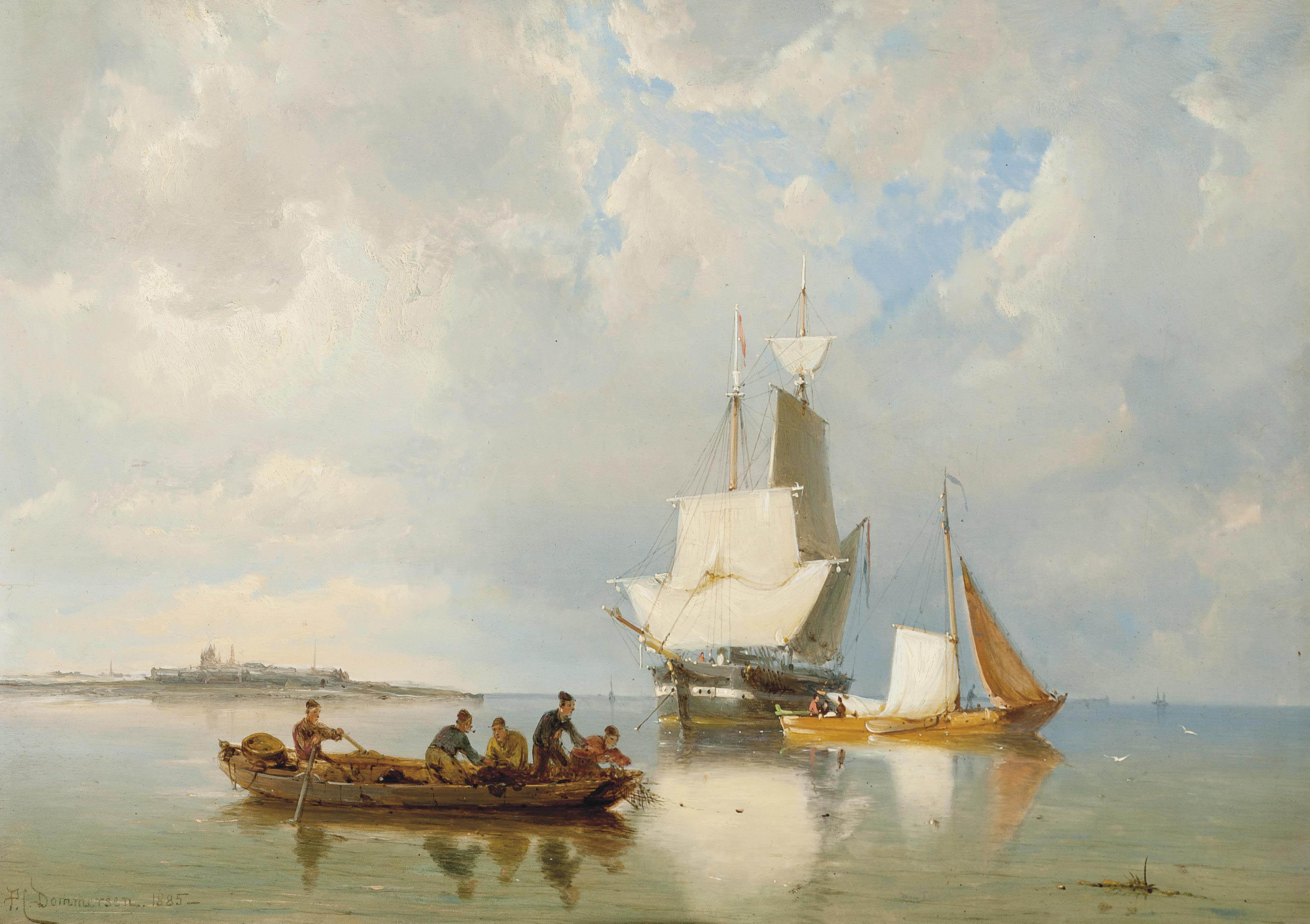 Pieter Christian Dommersen - Fishermen drawing in their nets off the Dutch coast