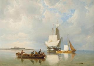 Pieter Christian Dommersen - Fishermen drawing in their nets off the Dutch coast