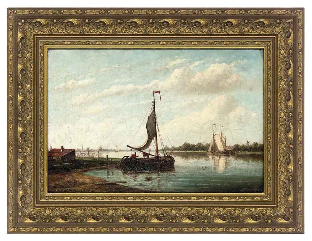 Pieter Christian Dommersen - Fishing boats drying their sails on a calm day