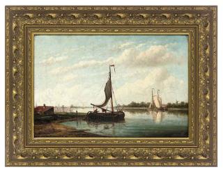 Pieter Christian Dommersen - Fishing boats drying their sails on a calm day