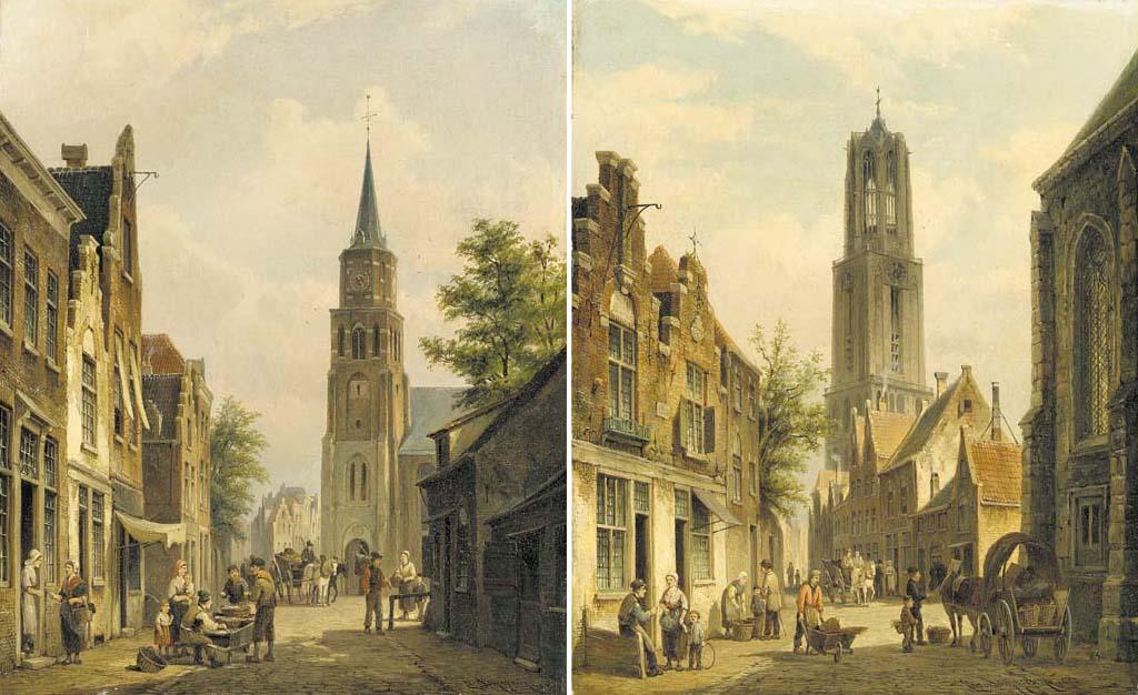 Pieter Christian Dommersen - Street scenes: Dome of Utrecht, Holland; and Purmerend, north Holland