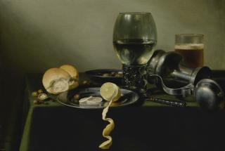 Pieter Claesz. - A Roemer, An Overturned Pewter Jug, Olives Half-Peeled Lemon On Pewter Plates
