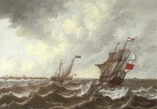 Pieter Coopse - A Dutch threemaster and other shipping in a stiff breeze with Middelburg, Flushing and Fort Rammekens in the distance