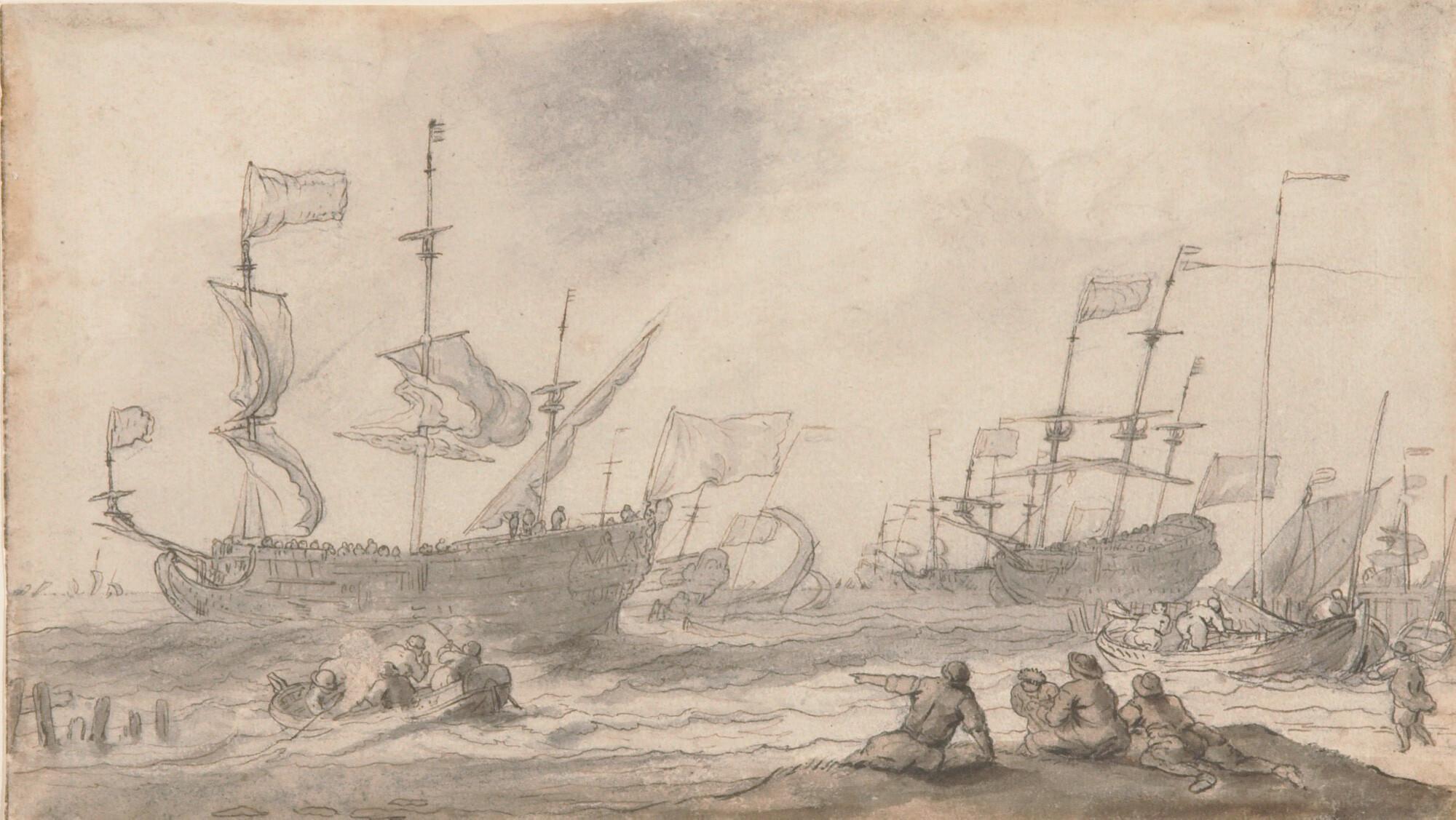 Pieter Coopse - Ausfahrt der Schiffe bei Wind.