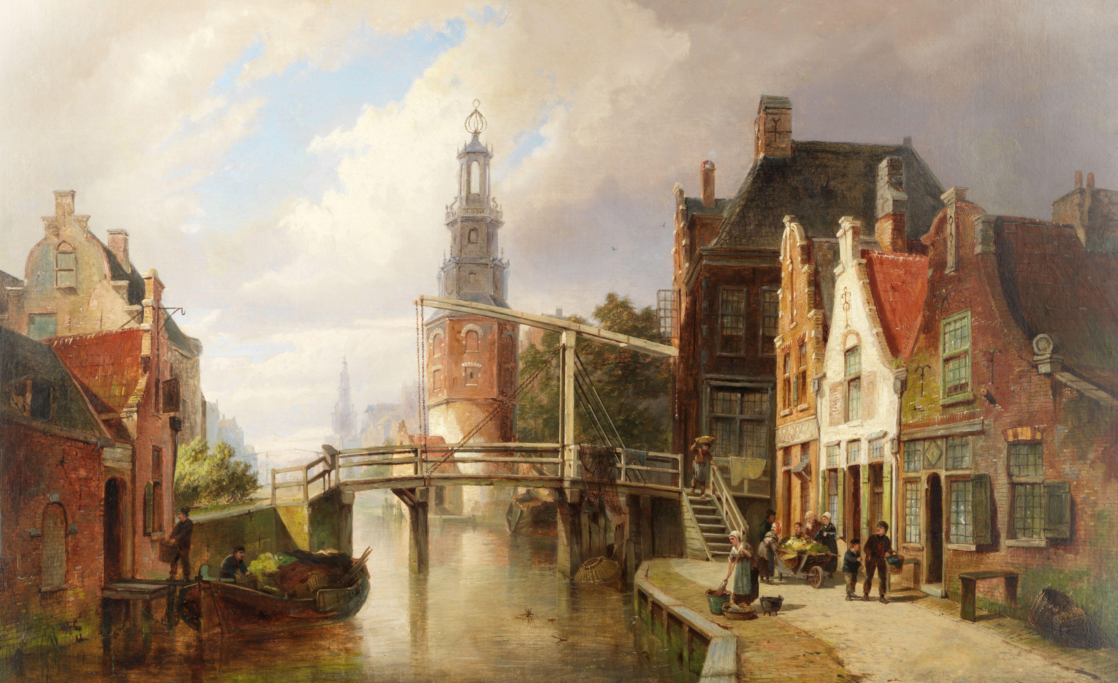 Pieter Cornelis Dommersen - A merchant canal scene