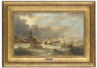 Pieter Cornelis Dommersen - Fishing Boats In A Squall Off A Coast