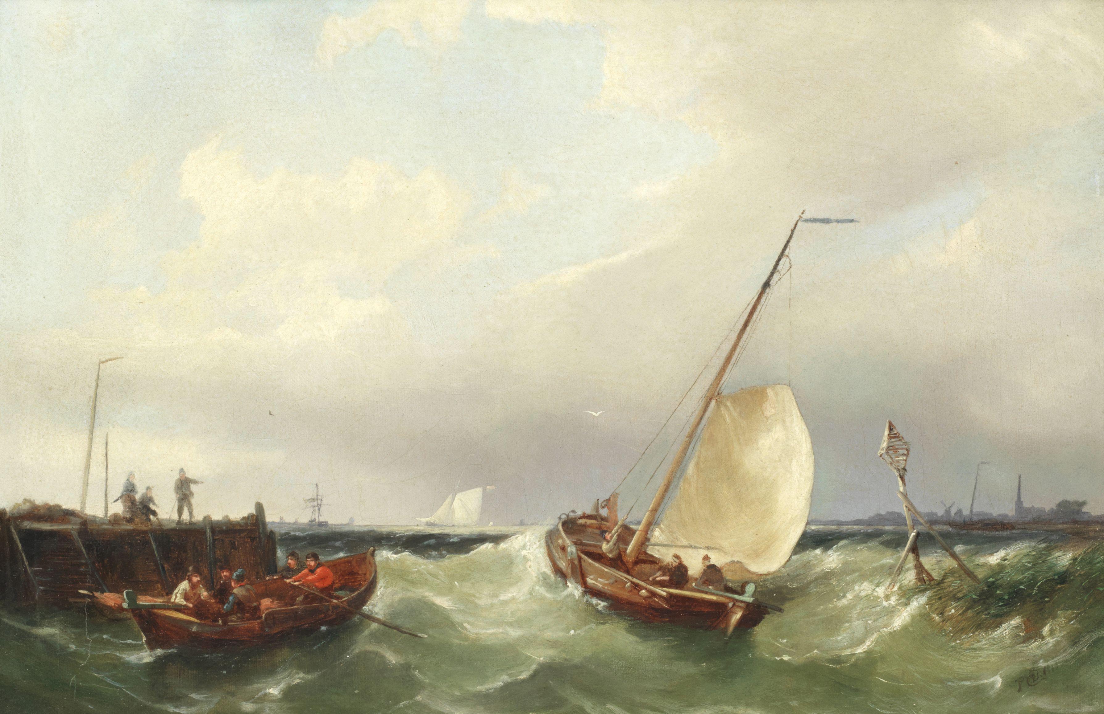 Pieter Cornelis Dommersen - Pulling in the nets; Coastal craft, a pair (2)
