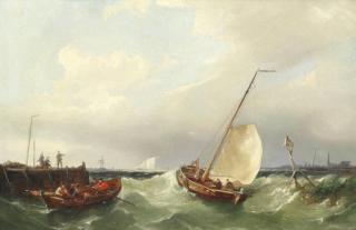 Pieter Cornelis Dommersen - Pulling in the nets; Coastal craft, a pair (2)
