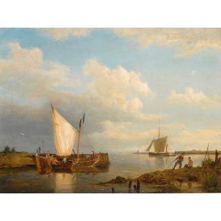 Pieter Cornelis Dommersen - Sailing Ships In An Estuary
