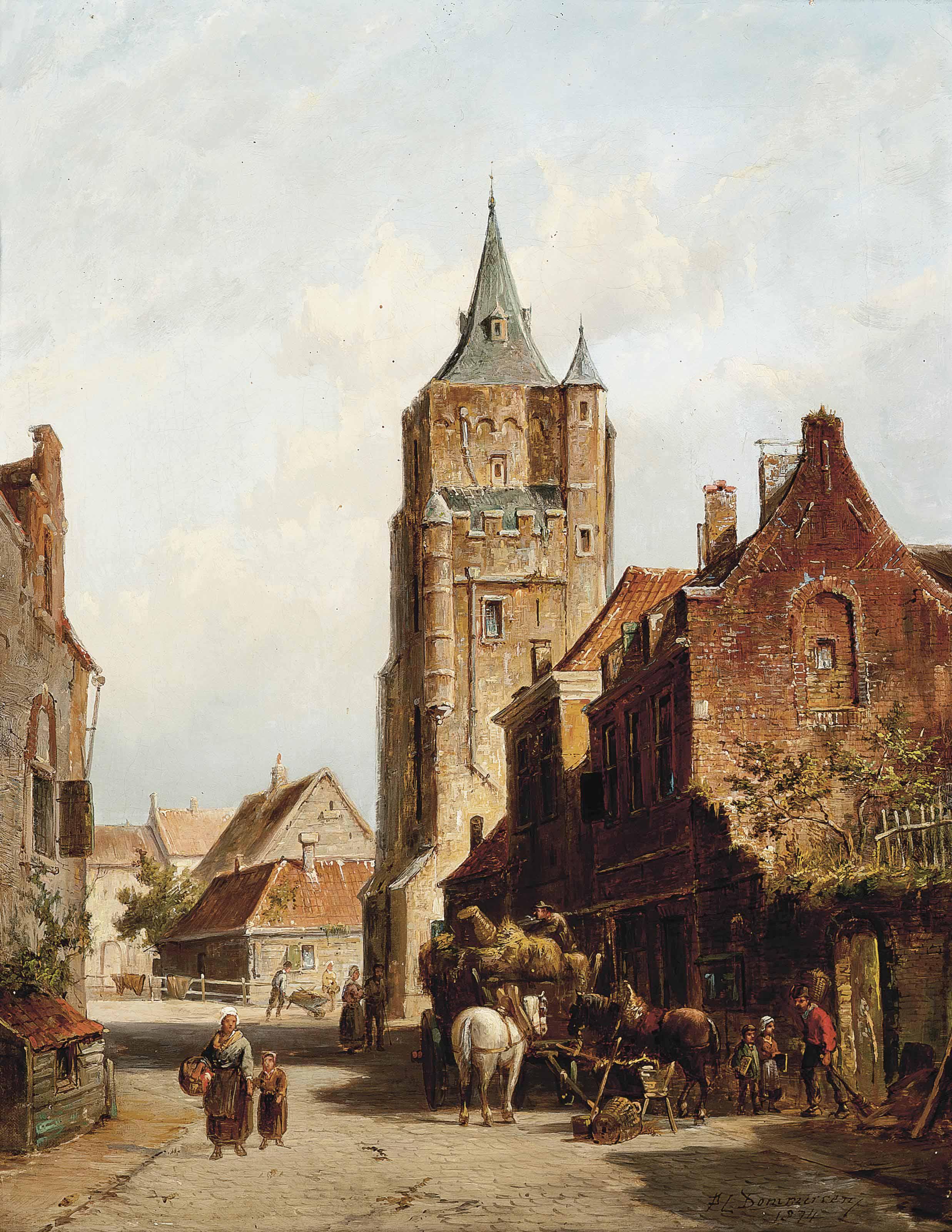 Pieter Cornelis Dommersen - The hay cart in Amersfoort, Utrecht, Holland