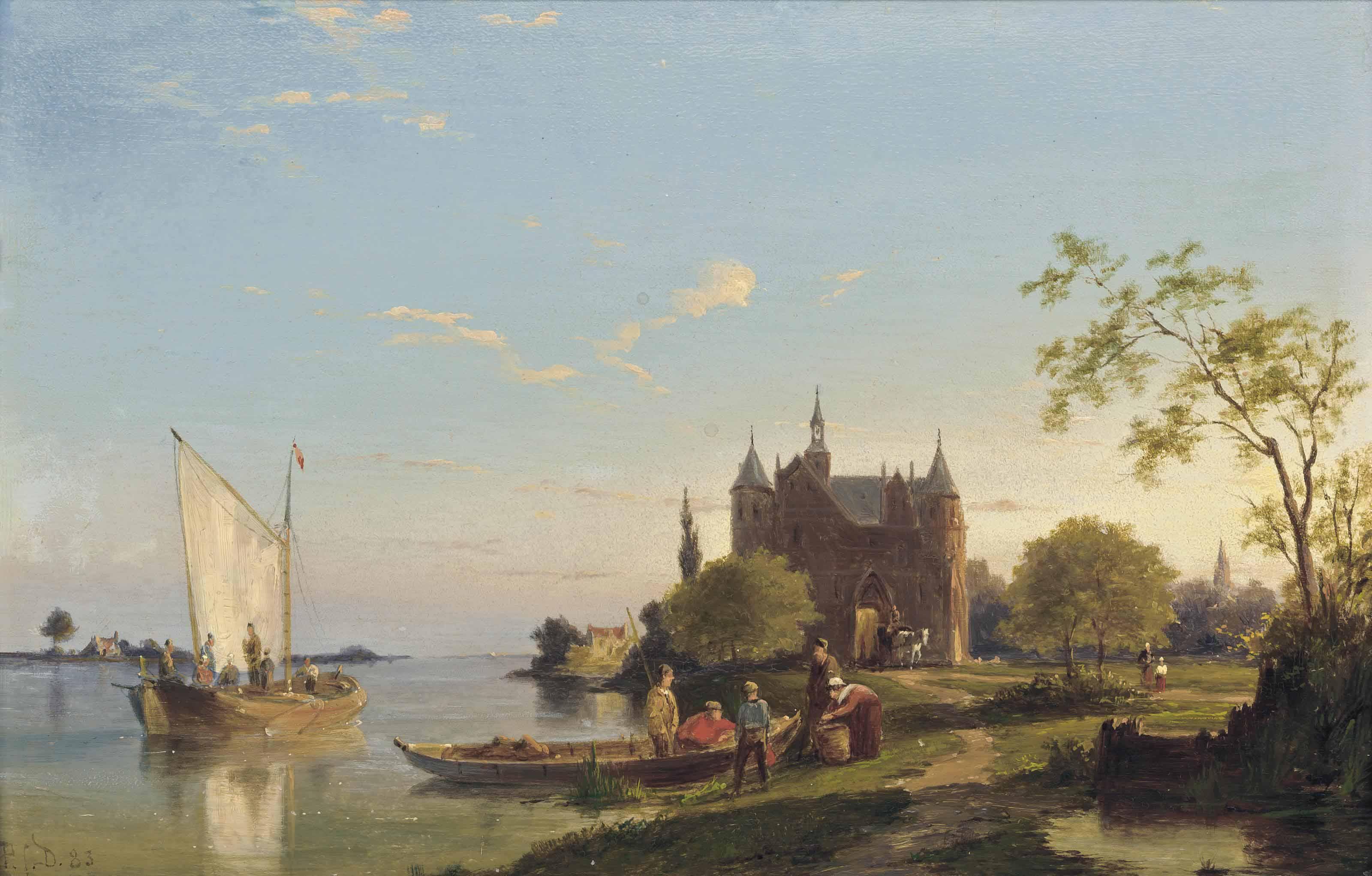 Pieter Cornelis Dommershuijzen - Fishermen on the river
