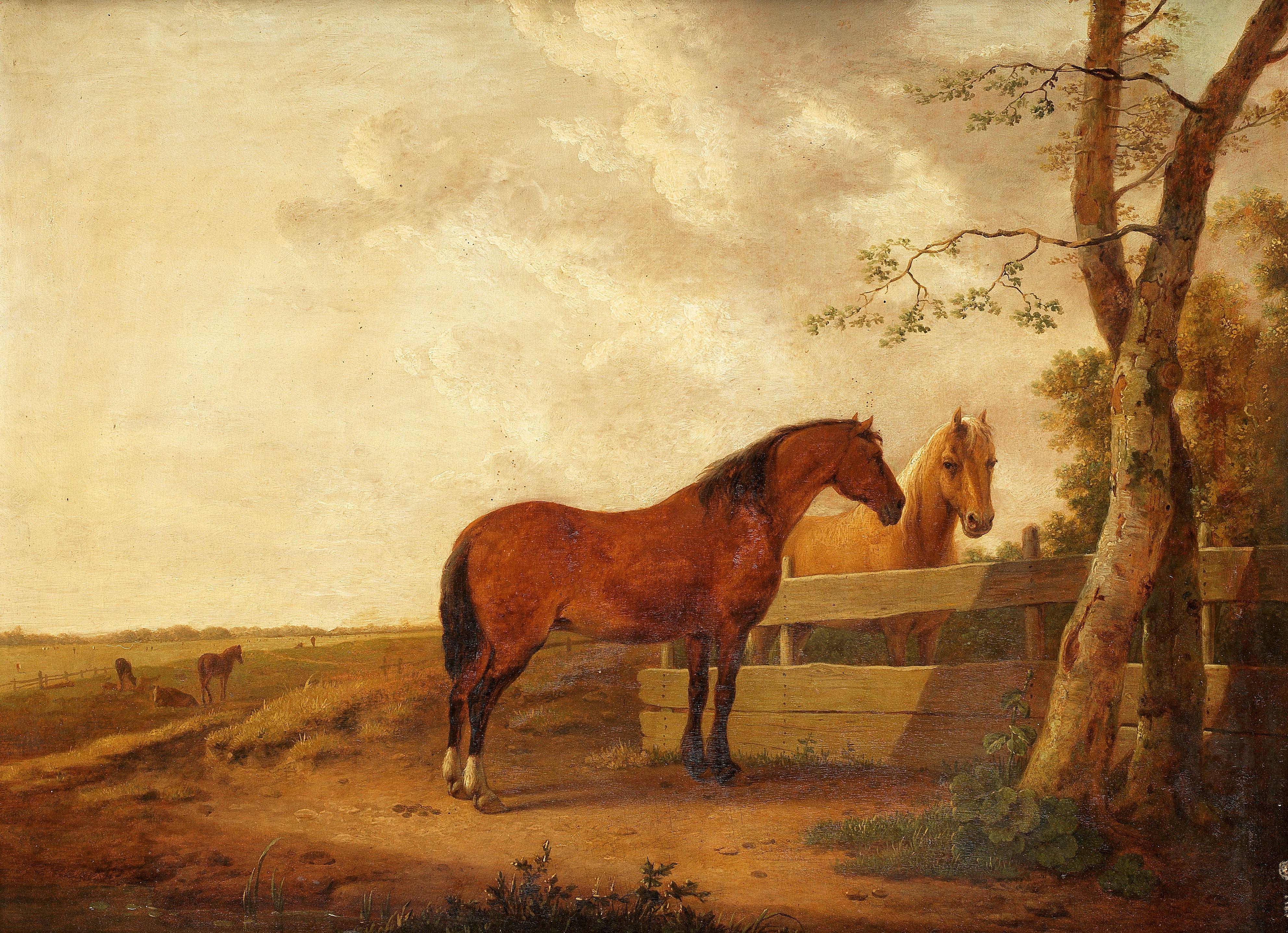 Pieter Cornelius Verbeeck - Two Horses At A Fence