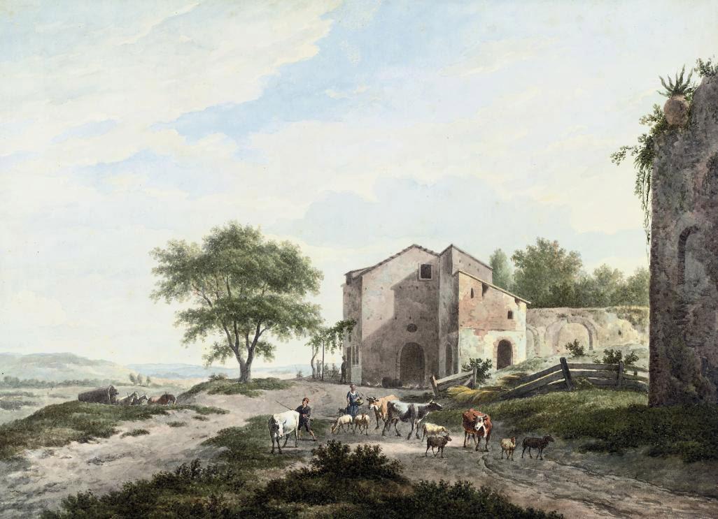 Pieter Daniel van der Burgh - An extensive landscape with a drover with cattle and sheep
