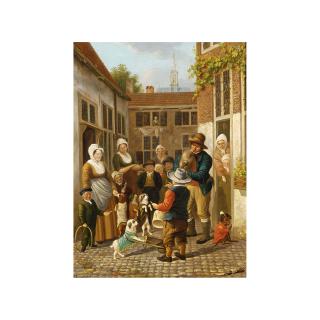 Pieter Daniel van der Burgh - Musicians On A Square In The Hague, The Nieuwe Kerk In The Background